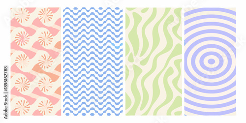 Four colorful patterned rectangles displayed in a vertical arrangement