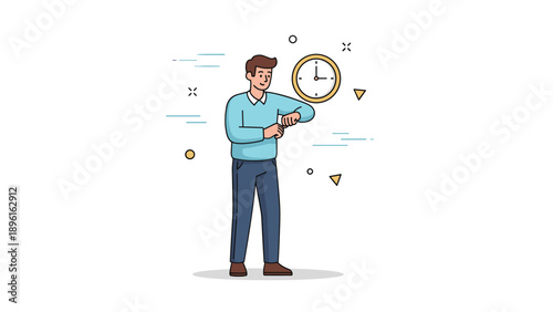 Young caucasian male checking time on smartwatch illustration