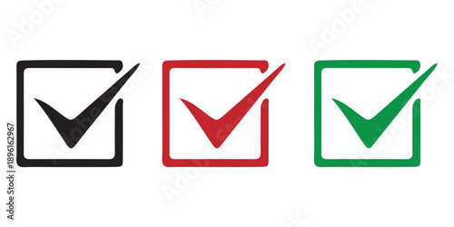 Colorful Check Mark Icons Set, Tick Symbol Collection, Approval Verified Success Checklist Vector, Black Red Green Blue Orange Yellow Square Checkmark PNG SVG