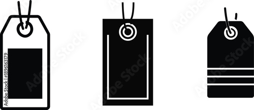 Collection of Black and White Price Tag Icons and Hanging Sale Labels for Retail and E-commerce Design