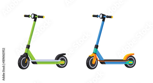 Two colorful electric scooters displayed side by side in a simple illustration