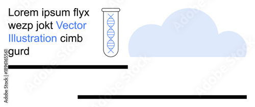 Biotechnology, cloud storage, research, data analysis, genetics, laboratory tools. A DNA strand in a test tube with a cloud image. Biotechnology and cloud storage concept