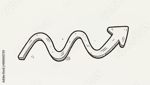 Hand drawn wavy arrow pointing upwards with a slight curve.