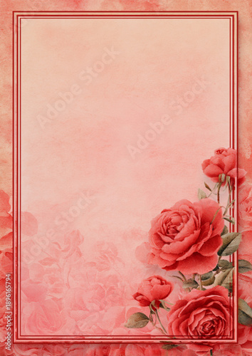 Elegant Pastel Red Rose Vintage Border with Festive Chinese New Year Details