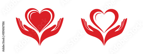 Hands Holding Heart Care and Charity Logo Icon Set
