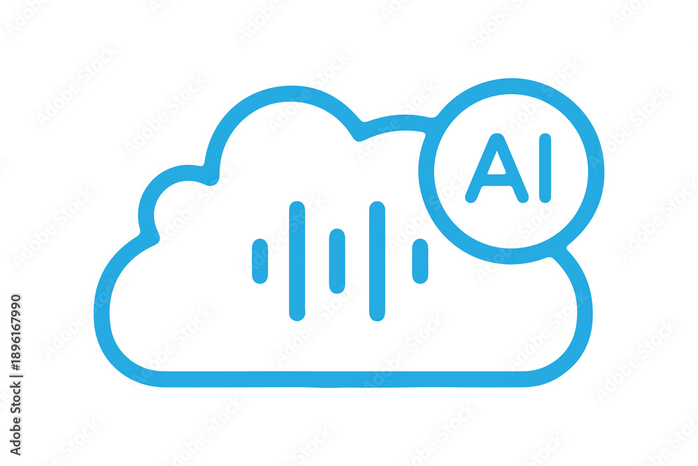 Obraz premium AI Cloud Icon Set, Artificial Intelligence Cloud Computing Symbols, Data Processing Network Storage Icons, Black Green Gradient Technology Vector PNG SVG