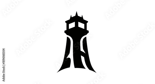 Black lighthouse silhouette logo on white background