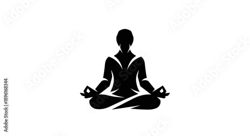 Person meditating in lotus pose, black silhouette