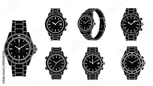 Collection of Black Silhouette Wristwatches, Modern and Classic Designs