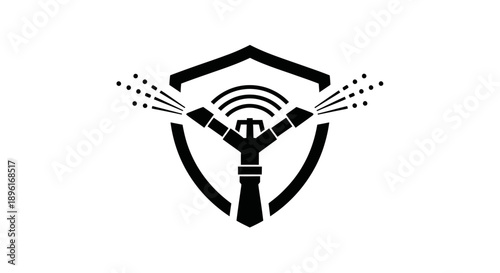 Sprinkler spraying water inside a shield emblem