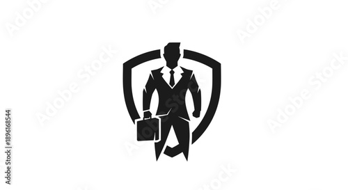 Businessman in Suit with Briefcase Inside Shield Emblem