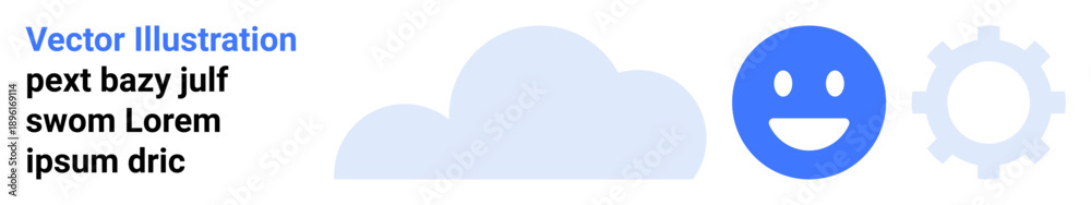 Fototapeta premium Cloud computing, digital innovation, user experience, online tools, technology services, system management. Minimalist graphic with a cloud, happy face and gear. Cloud computing and digital