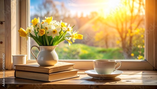 still life with flowers and book