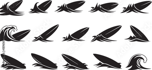 Surfing Silhouettes and Ocean Waves Graphic Design