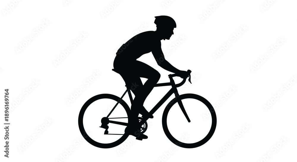Fototapeta premium Silhouette of a cyclist riding a road bike against a white background
