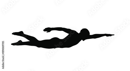 Silhouette of a person swimming freestyle in a streamlined position