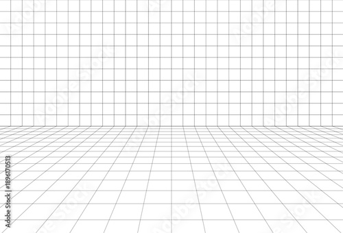 3D grid perspective background; featuring a wireframe floor and wall, ideal for technical blueprints, digital space concepts, and architectural mockups