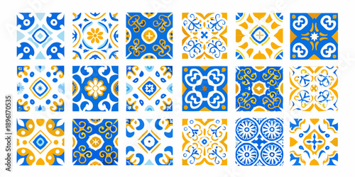 A collection of vibrant repeating portuguese azulejo tile patterns