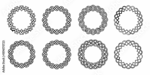 Intricate circular patterns a set of six woven black and white designs