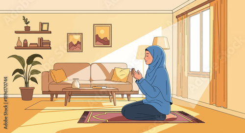 Muslim Woman Praying at Home
