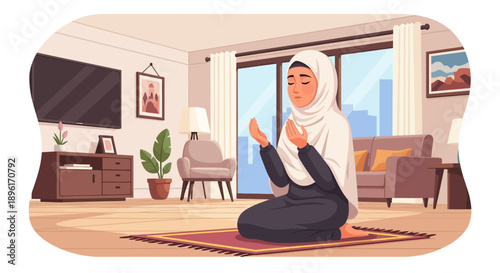 Muslim Woman Praying at Home