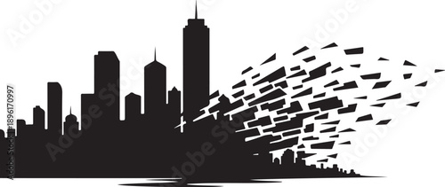 City Skyline with Birds in Flight Silhouette