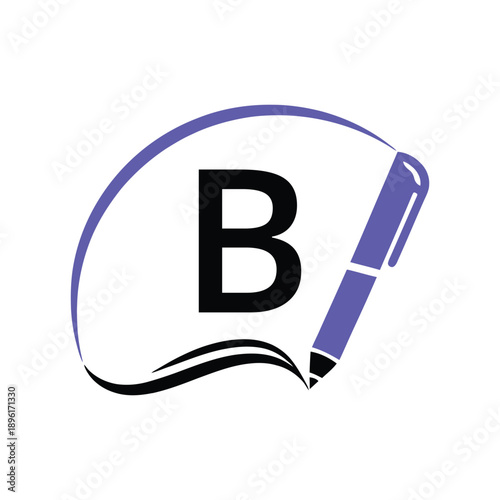 Education Logo On Letter B Template. Education On B Letter, Initial Pen Sign Conceptrint