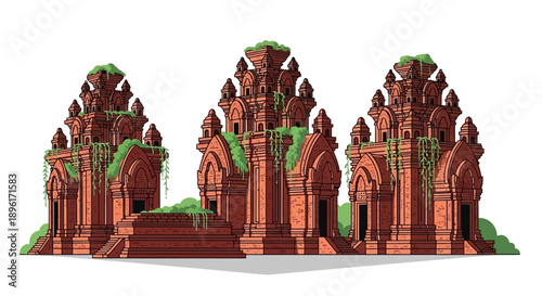 Ancient Temple Brick Structures Towers.