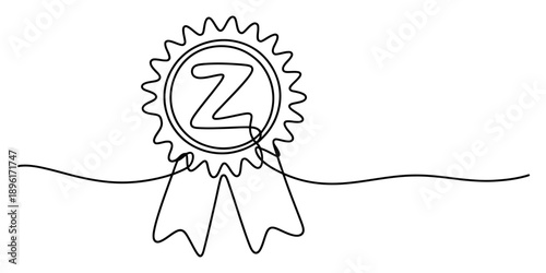 Continuous line art drawing of a rosette award ribbon featuring the letter z inside
