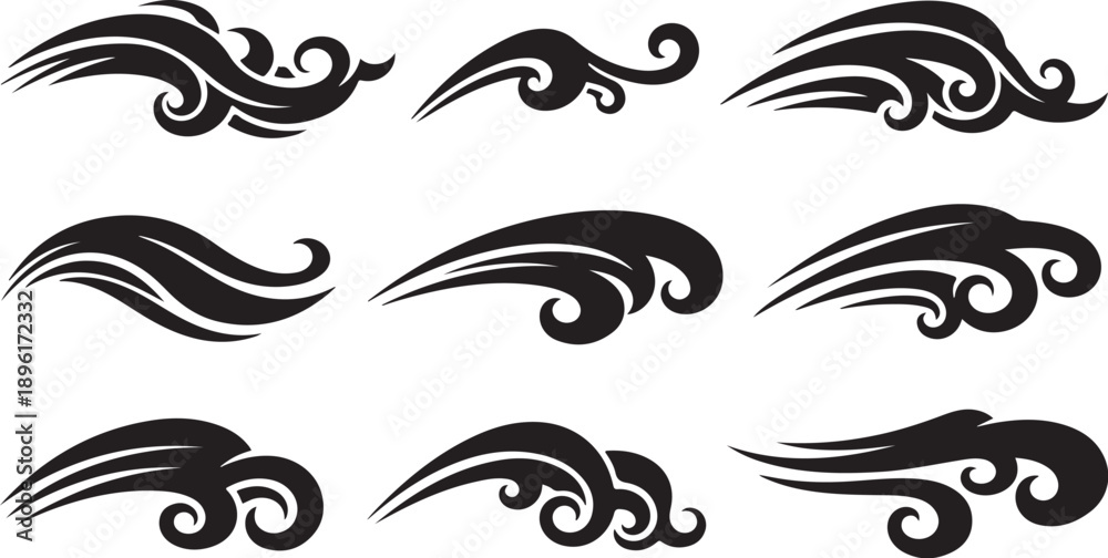 Fototapeta premium Black swirling wave designs on white background