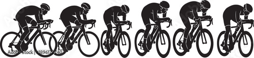 Cyclists in Motion Silhouette Sequence Illustration