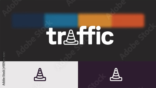 Sleek and minimalist vector logo design for a modern brand, creatively integrating a traffic cone symbol into the word 'traffic' for clear communication
