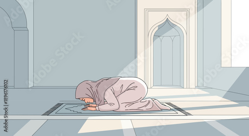 Muslim Woman Praying in Mosque