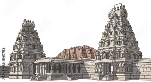 Hindu Temple Towers Architecture Details.