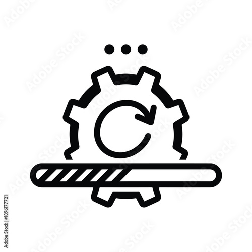 Loading icon with gear and progress bar representing system process