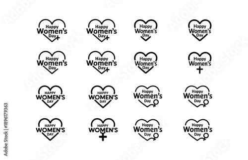 Collection of Happy Women's Day heart icons and symbols Keywords: happy womens day, womens day