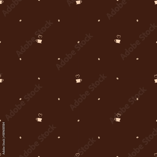 Seamless Coffee Bean and Mug Pattern in Minimal Brown Cafe Style