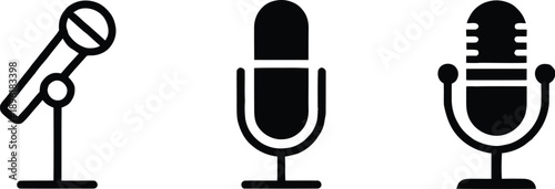 Collection of colorful microphone icons in multiple styles, stylish modern audio and voice recording symbol set