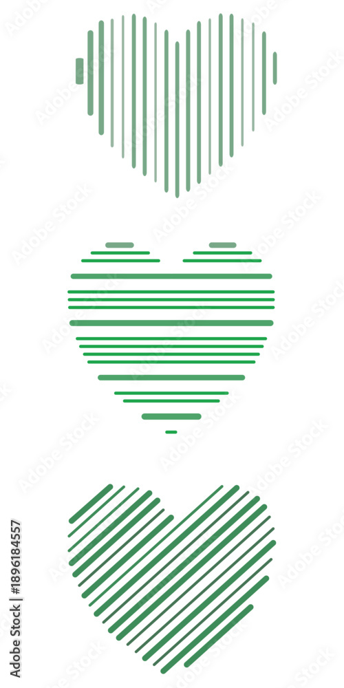 Φωτογραφία Hearts with vertical, horizontal and diagonal stripes in shades of green to decorate t-shirts, etc