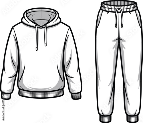Minimalist hoodie and jogger sweatpants vector illustration set, casual unisex sportswear outfit design, modern streetwear clothing concept isolated on white background