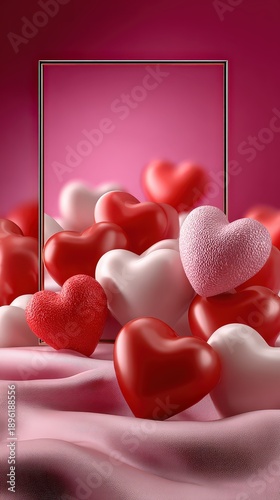 Elegant Valentine's Day Background with Hearts and Gold Frame