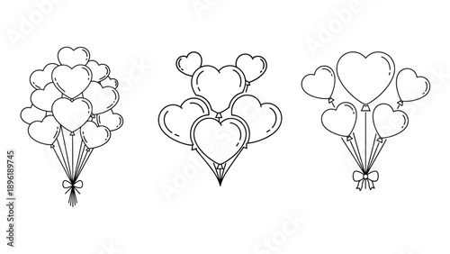 Set of professional heart shaped balloon bouquets for Valentine's Day event planning and romantic gift retail industry business marketing resources.
