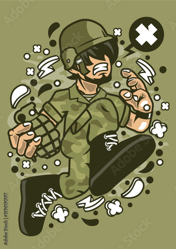 Cartoon Soldier Holding Grenade