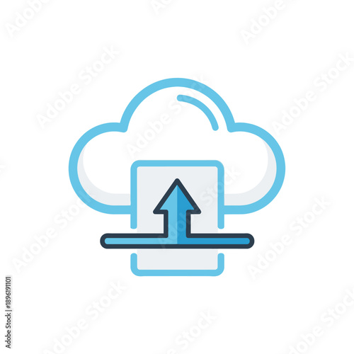 Clean vector icon illustrating efficient data upload to a secure cloud server, symbolizing digital file transfer, online backup, and convenient storage solutions for modern technology