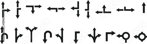 Navigation Road Arrows Set. Straight turn and u-turn icons. Highway Direction Icons. GPS and map direction symbols. Traffic and logistics signs

