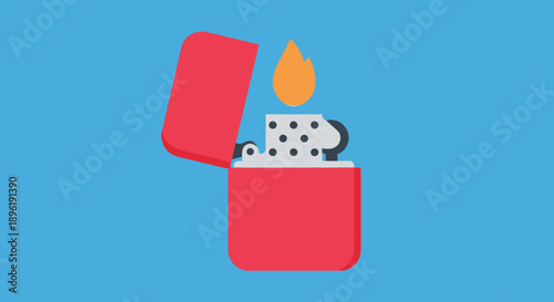 Red Lighter with Flame and Cigarette Inside.