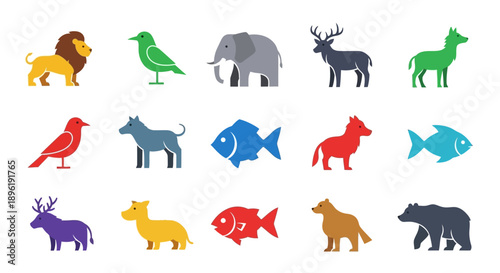 Colorful animal silhouettes collection on white background.