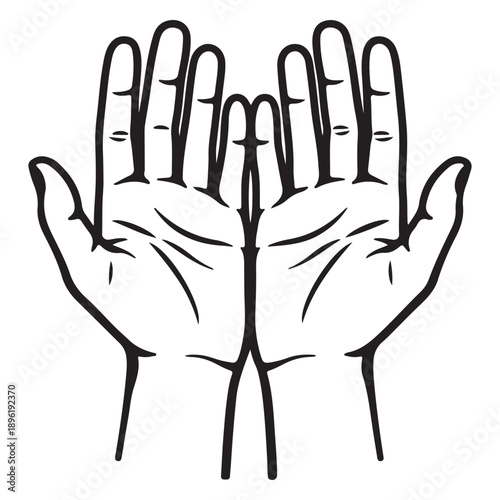 Open Hands Prayer Line Art – Islamic Dua Worship Illustration