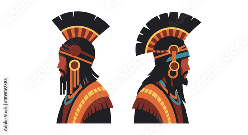 Ancient Warrior Profiles with Feathered Headdresses.