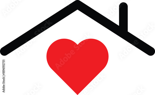 House roof and heart symbol. Charity and Shelter Icons. Social welfare and orphan care graphic. Community and support signs
